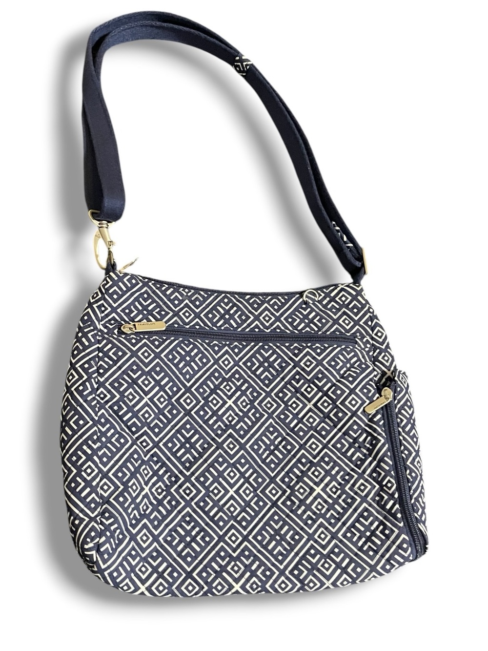 Travelon Anti-Theft Classic  Crossbody Bag Geometric Diamond Navy Blue